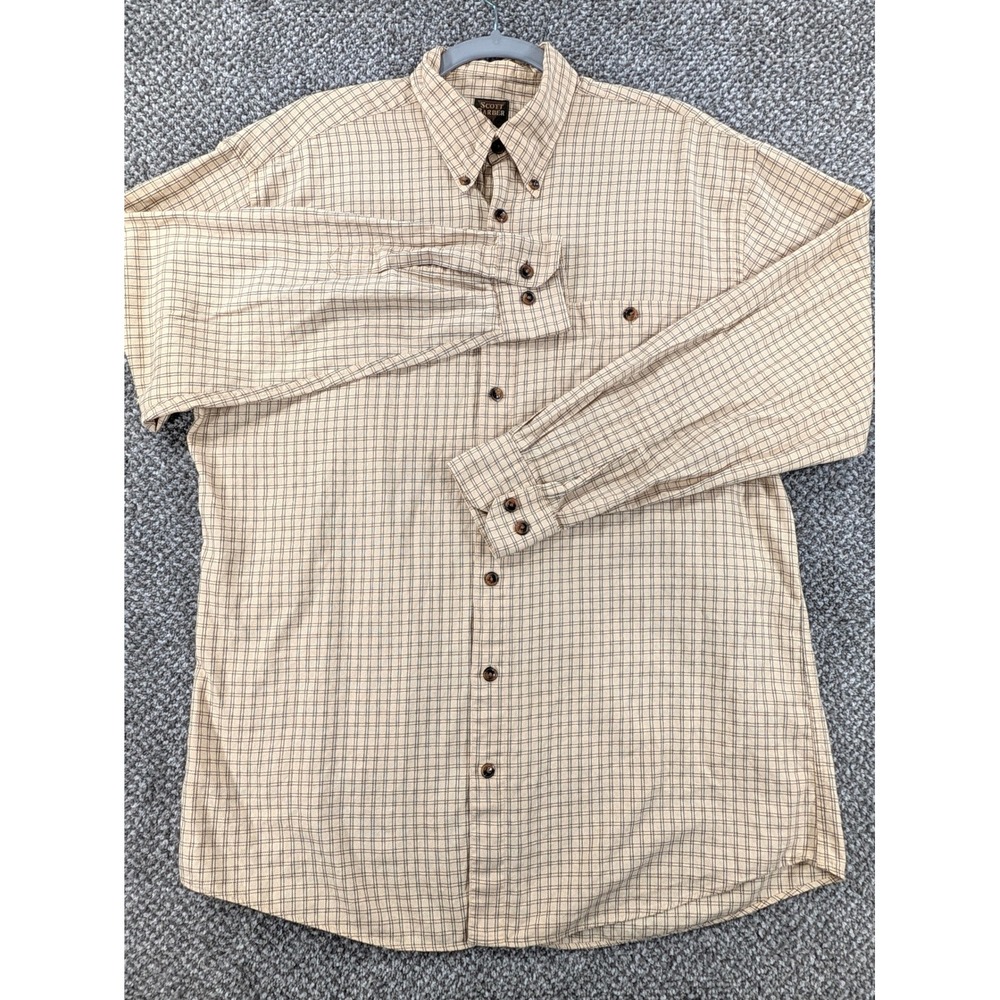 Scott Barber Mens Medium Tan Brown Graph Check Cotton Button Down Shirt L/S